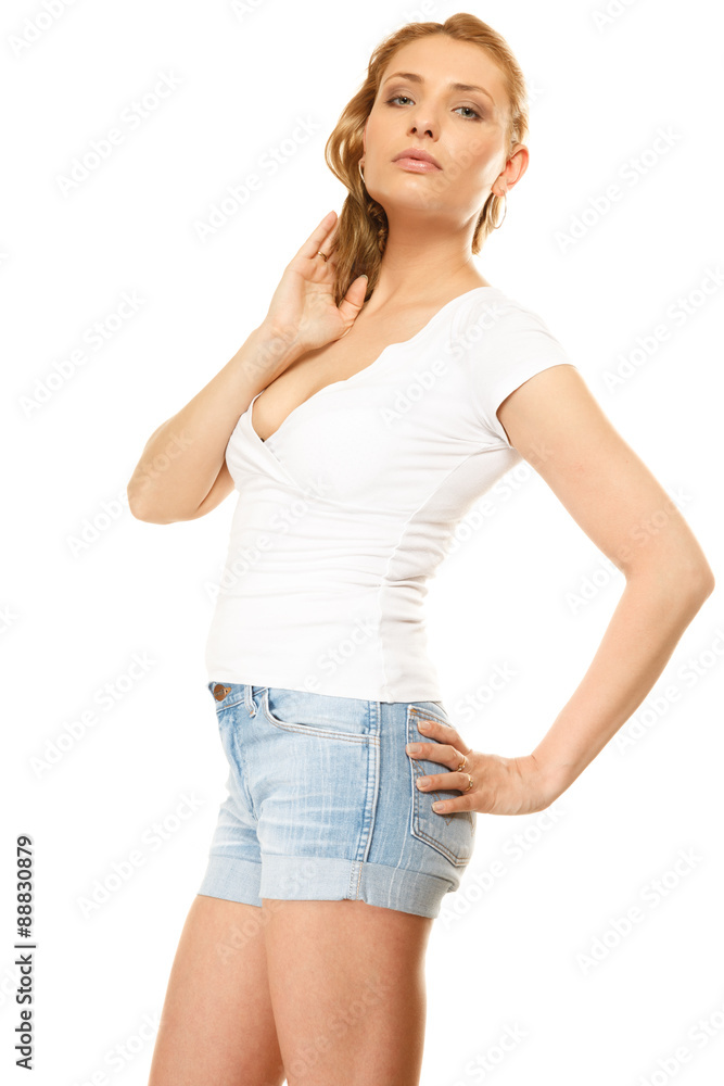 Summer fashion. Pretty sexy girl in denim shorts Summer fashion. Pretty sexy girl in denim shorts