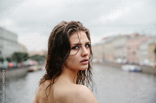 Natural female beauty in summer rain