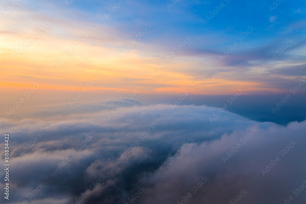 colorful of Sunrise scene with Mist on mountain at Doi Mokoju Th colorful of Sunrise scene with Mist on mountain at Doi Mokoju Th
