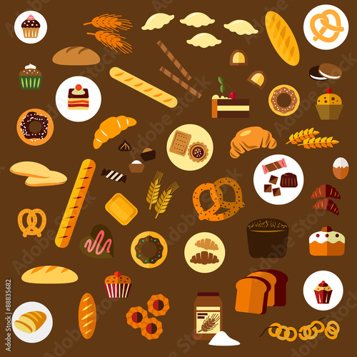 Bakery, pastry and confectionery flat icons