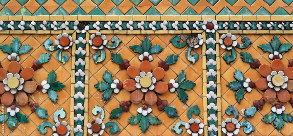 old ceramic tiles patterns at Temple of the Emerald Buddha or Wat Pho at Bangkok, Thailand old ceramic tiles patterns at Temple of the Emerald Buddha or Wat Pho at Bangkok, Thailand