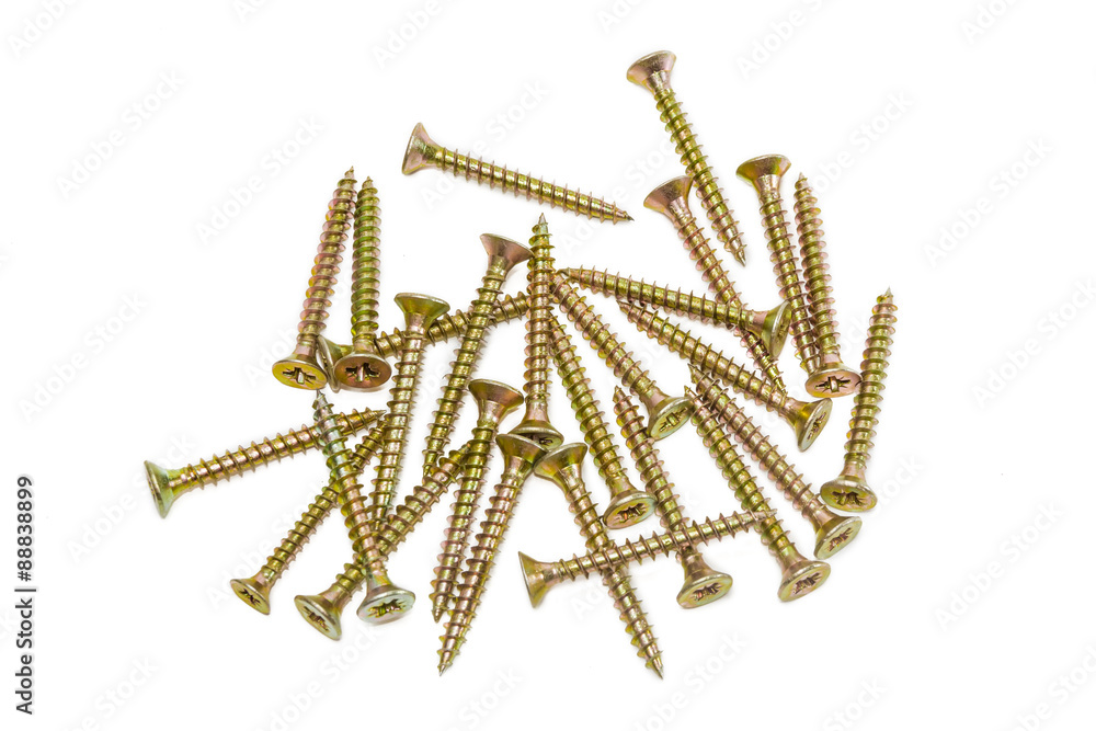 Several wood screws with countersunk head on light background Several wood screws with countersunk head on light background