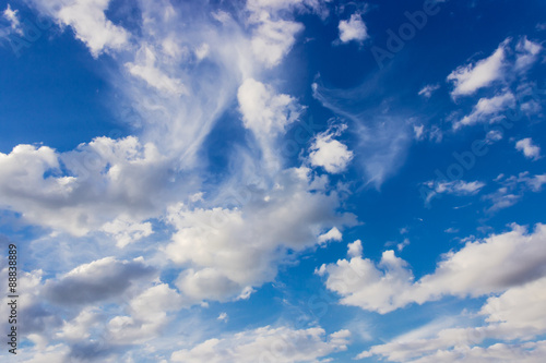 Fragment of sky with cumulus clouds and cirrus cloud