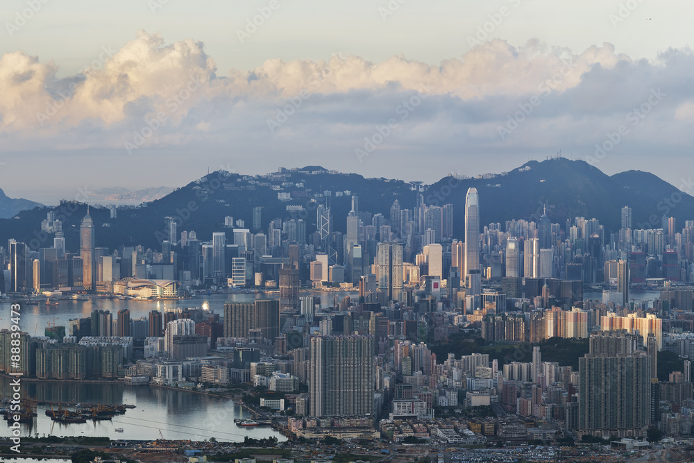 Aerial view of Hong Kong City in the morning