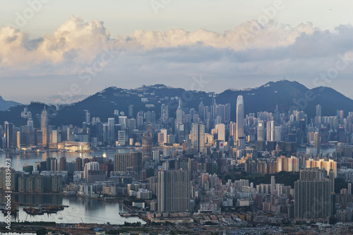 Aerial view of Hong Kong City in the morning