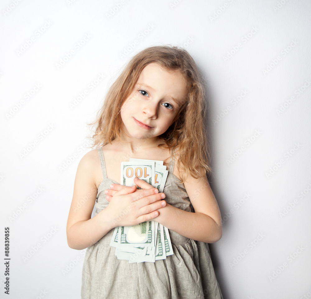 children and money , a little girl holding a Euro children and money , a little girl holding a Euro
