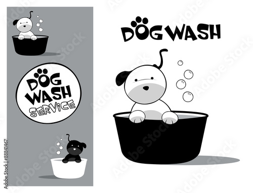 Logo design element. Dog Wash Service. Cute dog in a tub.