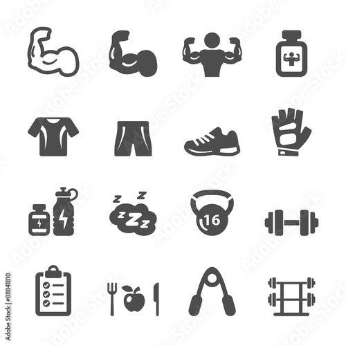 bodybuilding healthy and fitness icon set, vector eps10