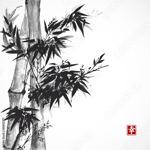 Card with bamboo in sumi-e style.  