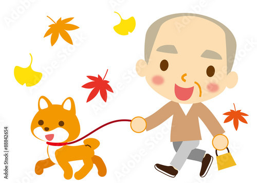 秋　ワンちゃんとお爺ちゃん