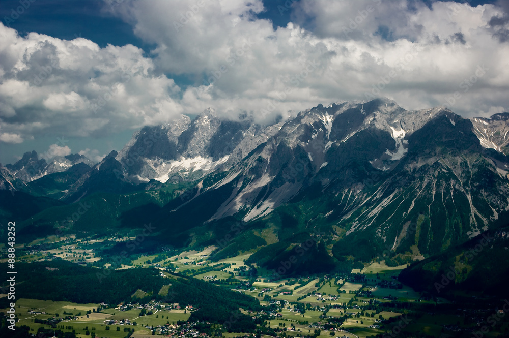 Dachstein mountain range in the Northern Limestone Alps in Austria.