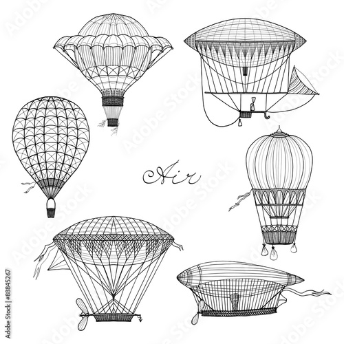 Balloon And Airship Doodle Set