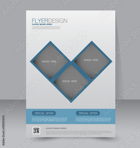 Flyer template. Business brochure. Editable A4 poster for design, education, presentation, website, magazine cover. Blue color.