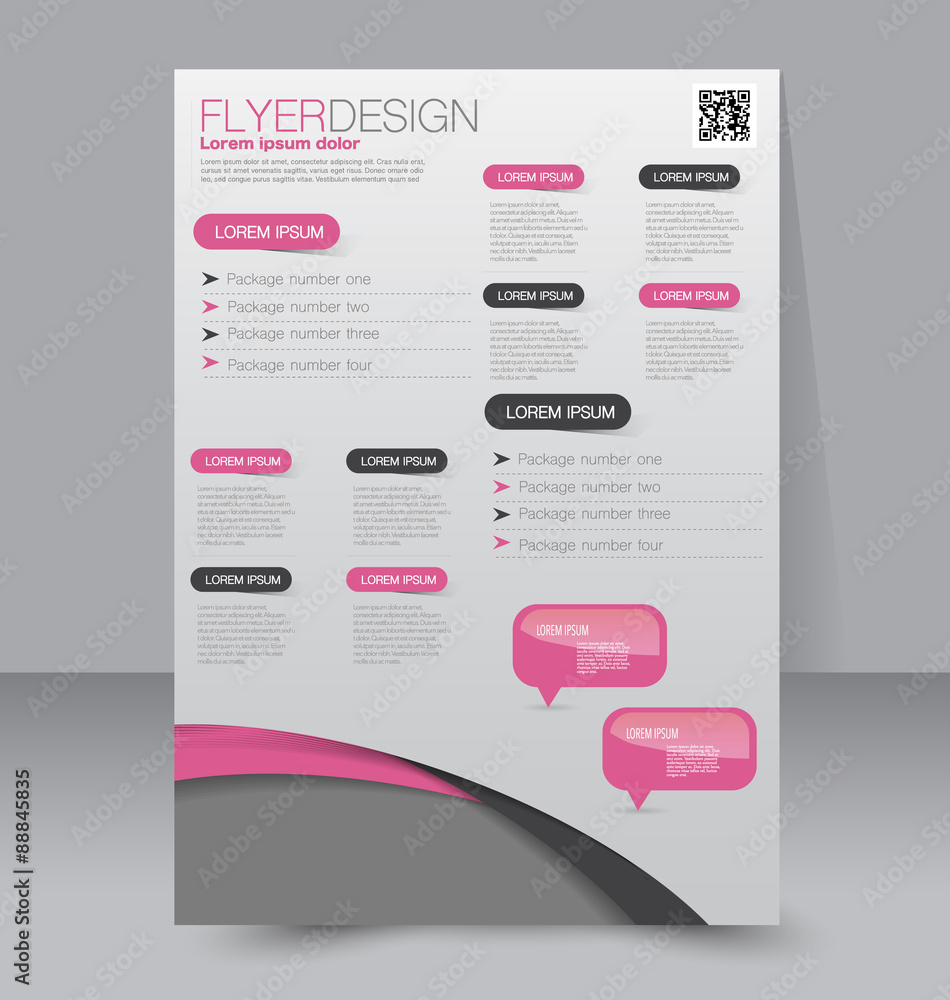 Flyer template. Business brochure. Editable A4 poster for design, education, presentation, website, magazine cover. Pink and black color.