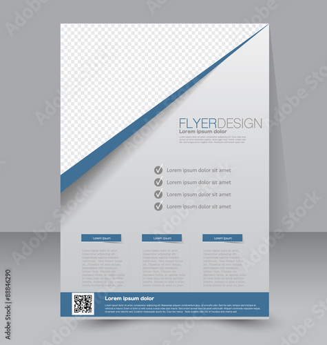 Flyer template. Business brochure. Editable A4 poster for design, education, presentation, website, magazine cover. Blue color.