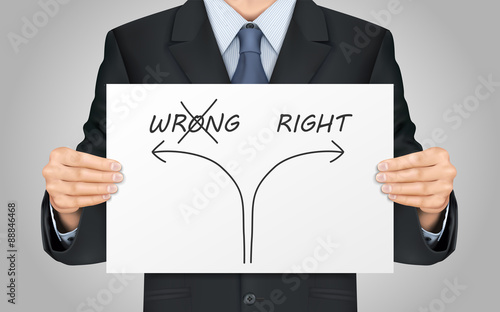 businessman holding the right way poster