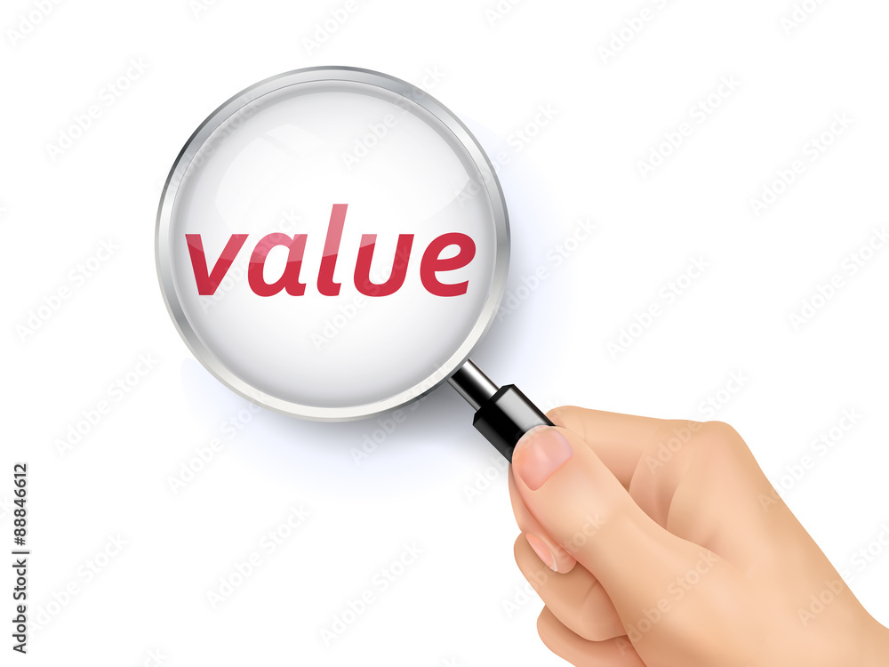 value word showing through magnifying glass value word showing through magnifying glass