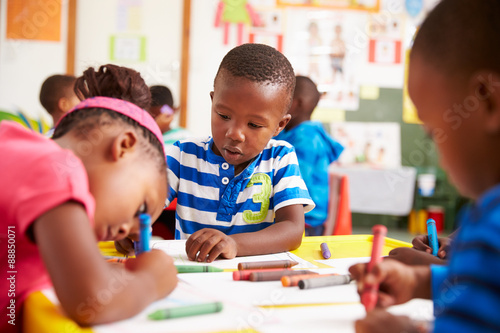 Preschool class in South African township  close-up