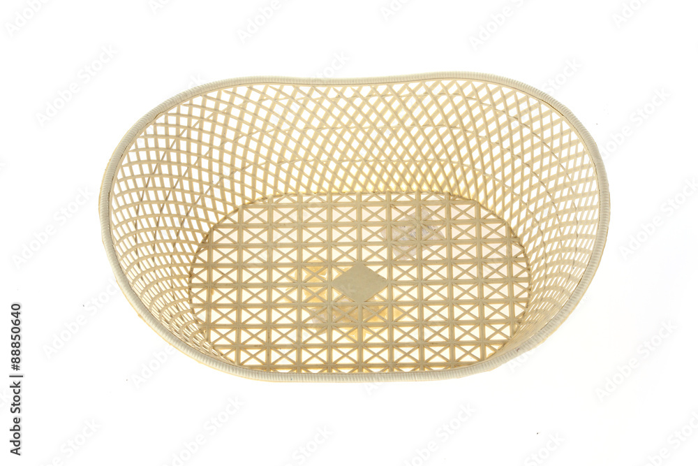 empty white basket plastic, isolated on white background empty white basket plastic, isolated on white background
