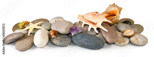 Isolated image of many stones and sea shells