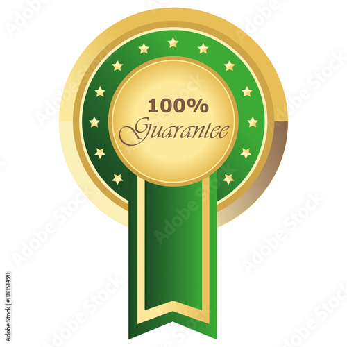 Runder 100% Guarantee Button in grün auf weißem Hintergrund