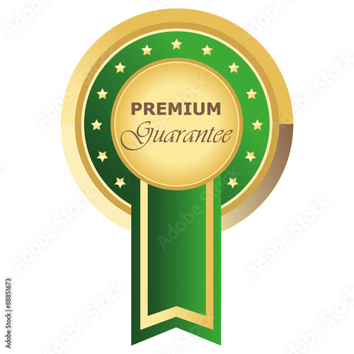 Runder Premium Guarantee Button in grün auf weißem Hintergrund