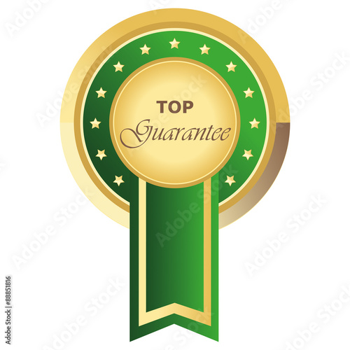 Runder Top Guarantee Button in grün auf weißem Hintergrund