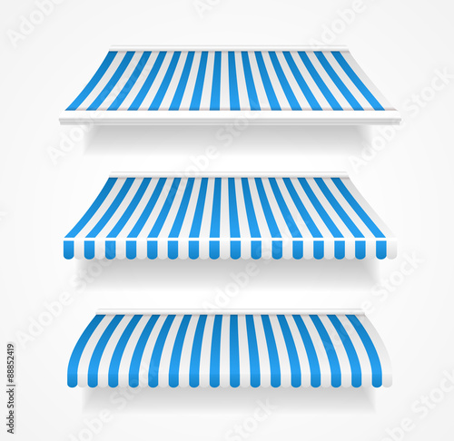 Vector colorful awnings for shop set blue