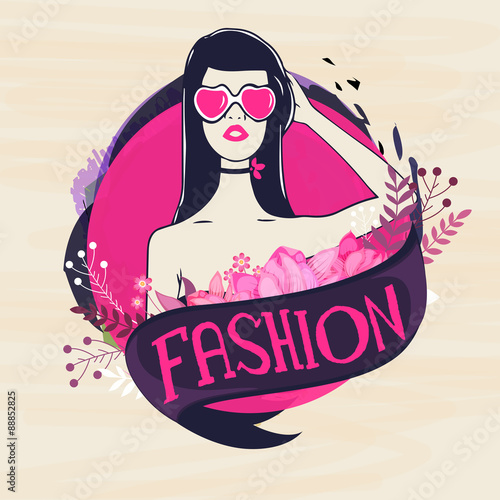 Young retro girl in heart shaped sunglasses.