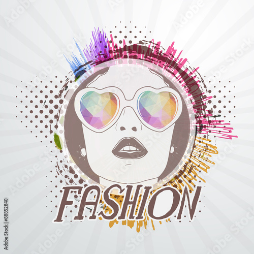 Young retro girl in heart shaped sunglasses.