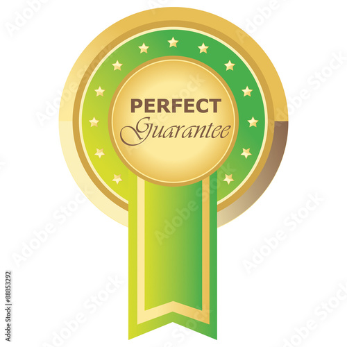 Runder Perfect Guarantee Button in hellgrün auf weißem Hintergrund