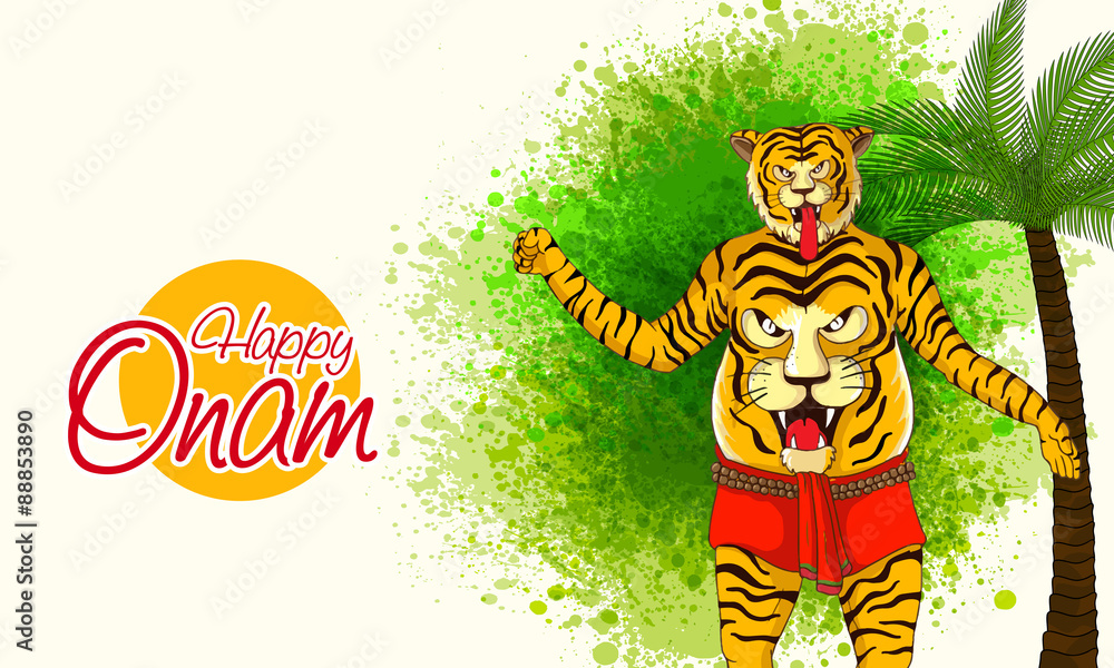 Man in tiger dance costumes for Onam.