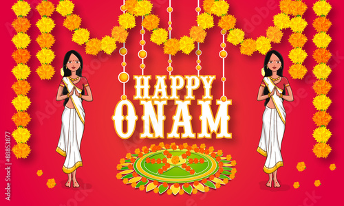 Greeting card for Happy Onam celebration.