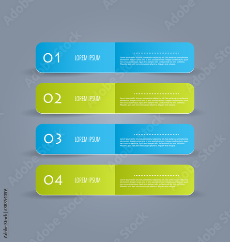Business infographics template for presentation, education, web design, banners, brochures, flyers. Blue and green tabs. Vector illustration.