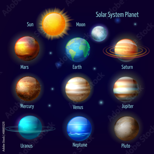 Solar system planets pictograms set
