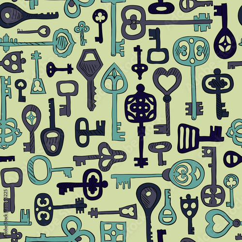 hand drawn vintage keys seamless pattern