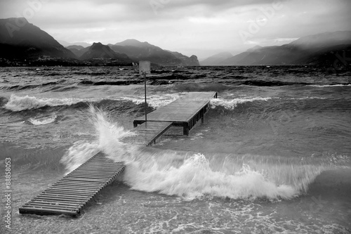 Wonderful monochrome Lake Garda, rough and stormy photo