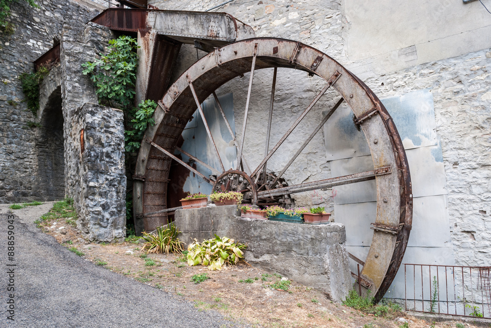 The wheel of a water mill