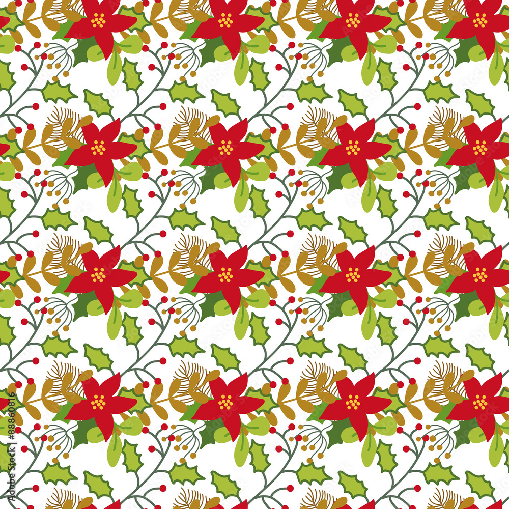 Seamless Christmas and New Year pattern with cute winter flowers Seamless Christmas and New Year pattern with cute winter flowers