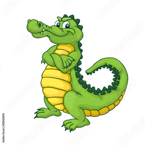 Happy green cartoon alligator. Crocodile isolated on white background..
