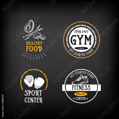Gym and fitness club logo design, sport badge.