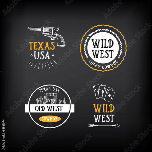 Wild west badges design. Vintage western elements. photo