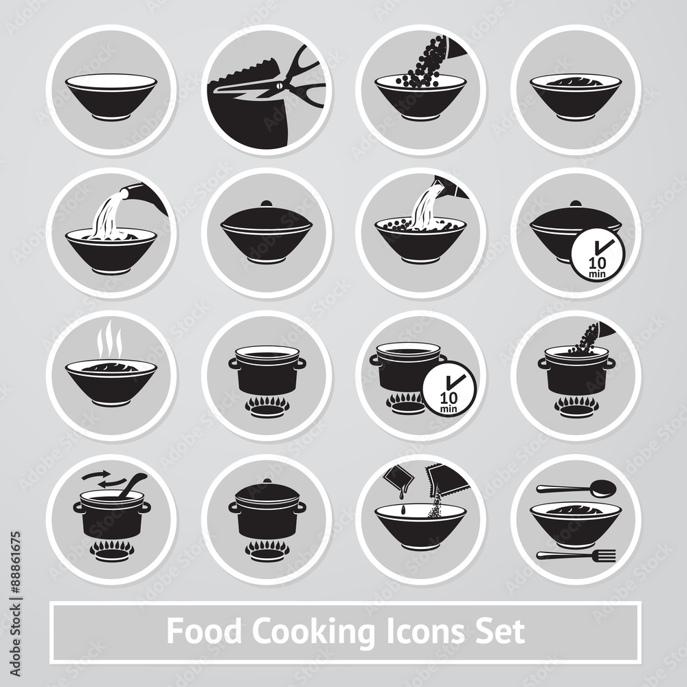 Vector set of cooking icons, for instructions, receipts Stock Vector