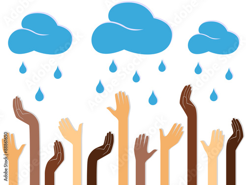 Multicolour Human Hands and Raining Clouds