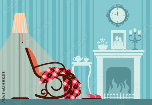 Room interior with fireplace
