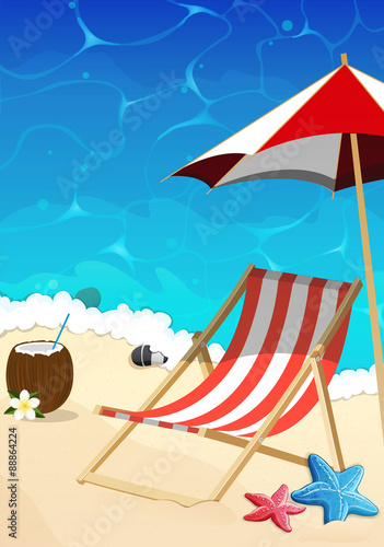 Beach with lounger and umbrella