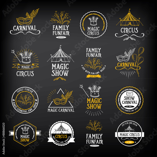 Circus and carnival vintage design, label elements.