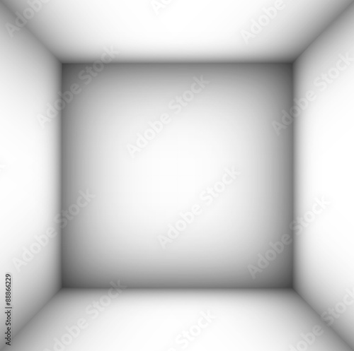 square empty room with shaded white walls