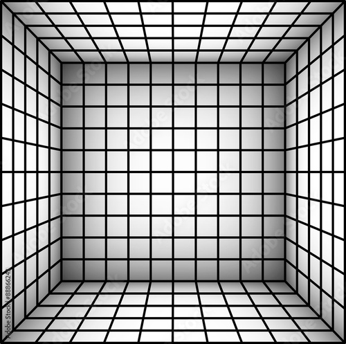square futuristic room with shaded wall and subdivision