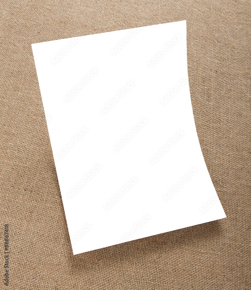 Blank flyer poster on burlap background to replace your design. Blank flyer poster on burlap background to replace your design.
